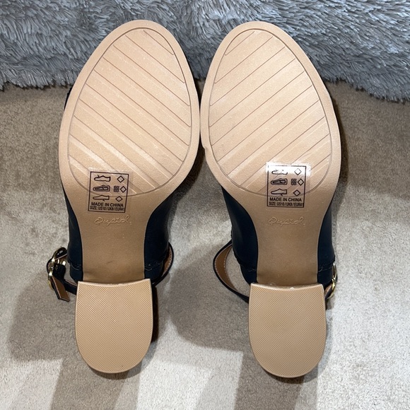 Qupid Women’s Black Peep Toe Block Strap Heels Sandals Size 10 - Picture 7 of 8